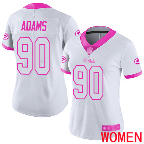 Green Bay Packers Limited White Pink Women #90 Adams Montravius Jersey Nike NFL Rush Fashion->nfl t-shirts->Sports Accessory